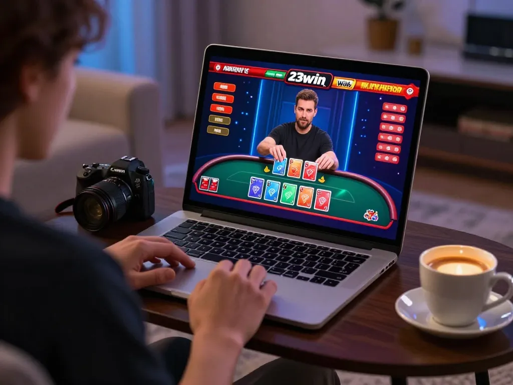 Player experiencing thrilling gaming at 23win online casino, focusing on live dealer action.