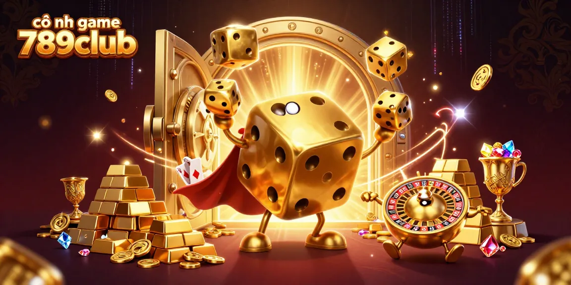 Engage with thrilling gameplay at cổng game 789club featuring animated golden dice and treasures.
