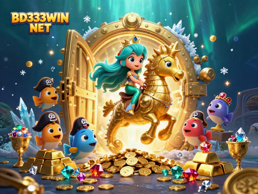 Experience the exciting world of BD333WIN NET with a vibrant underwater casino adventure featuring a mermaid and seahorse.