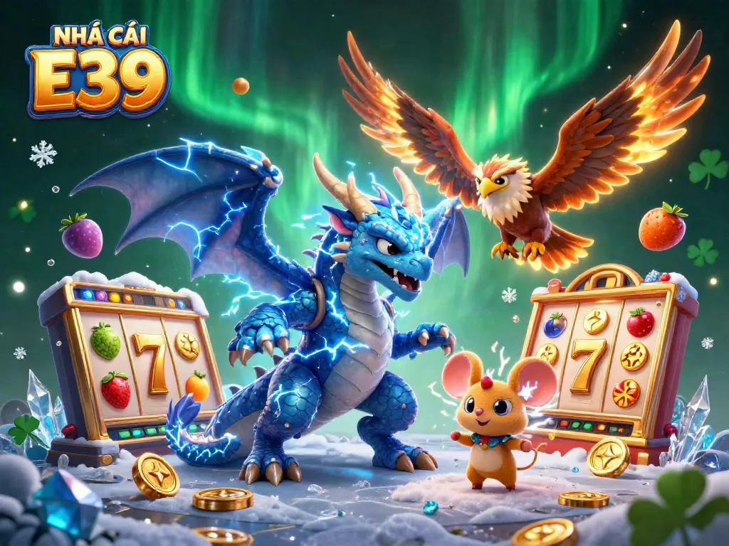 Join NHÀ CÁI E39 for thrilling jackpots and vibrant slot games featuring lucky symbols and dynamic characters.