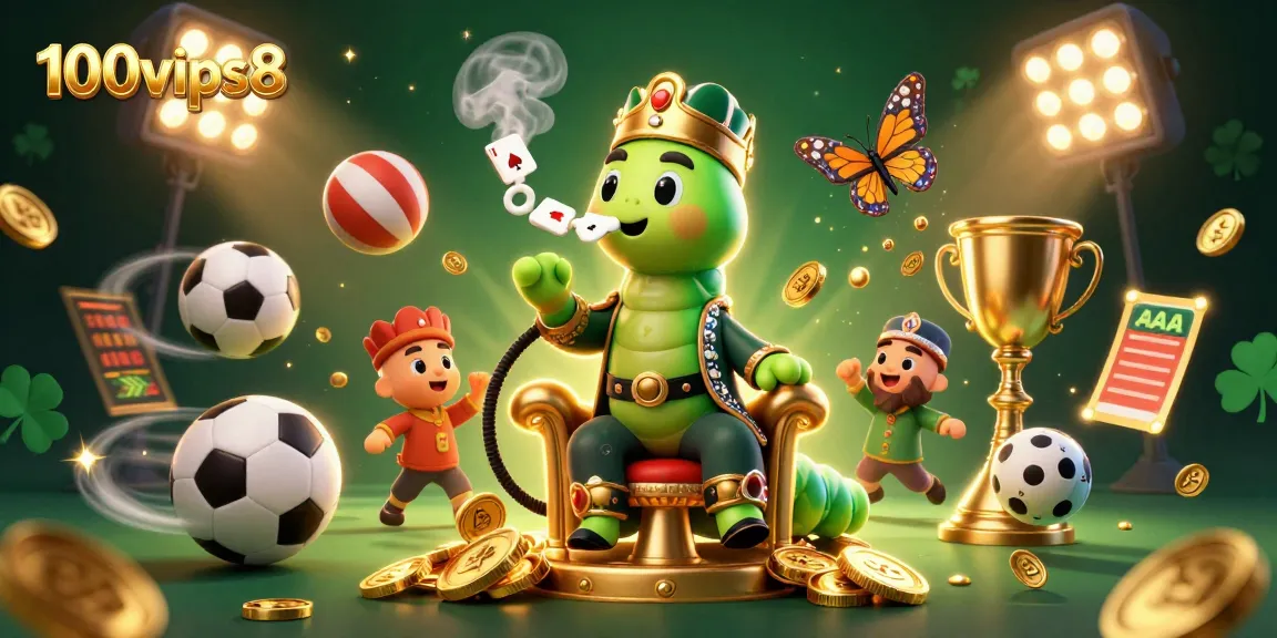Engage in thrilling bets with 100vips8 in a vibrant casino atmosphere, highlighted by gold coins and sports elements.