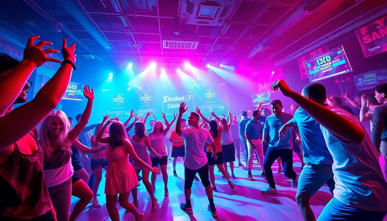 Engaging dance party scene at sbobet.dance, showcasing exciting betting atmosphere.