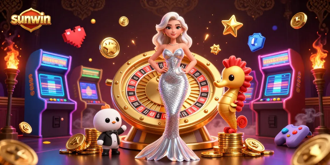 Experience exhilarating gaming adventures with Sunwin's vibrant casino scene featuring a glamorous mermaid and roulette wheel.