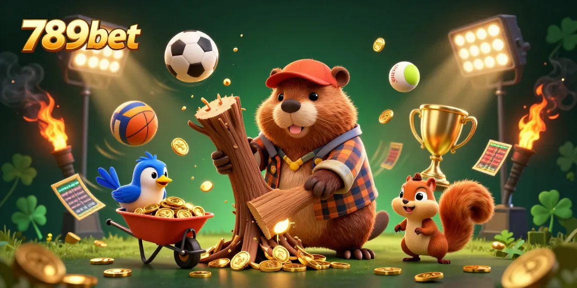 Experience the excitement with 789bet, showcasing a vibrant gambling scene filled with animated characters and sports elements.