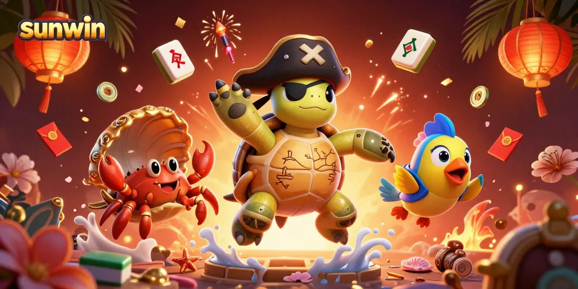 Engage with sunwin's rich casino experience through vibrant 3D illustrations of treasure and games.