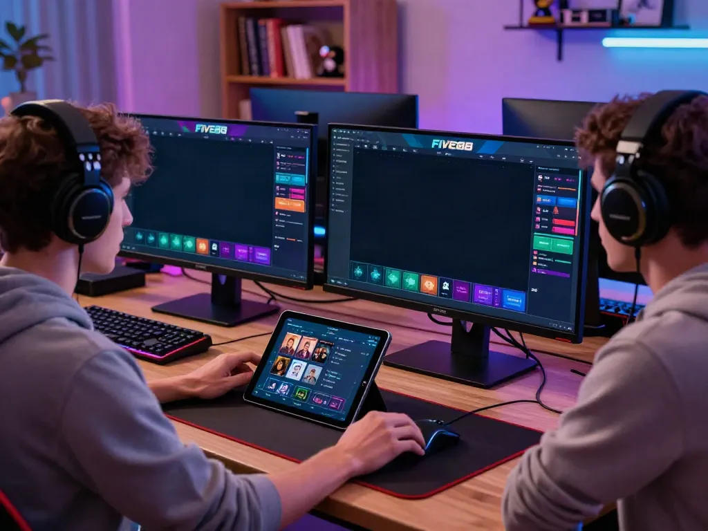 Engaged user placing bets on FIVE88 interface, showcasing vibrant gaming setup.