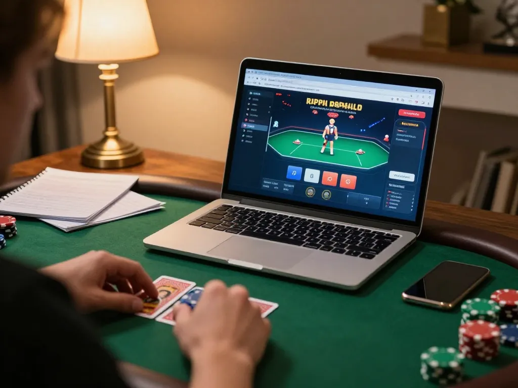 Xo88 uy tín showcased in a player's strategic online poker game at home with focused gameplay